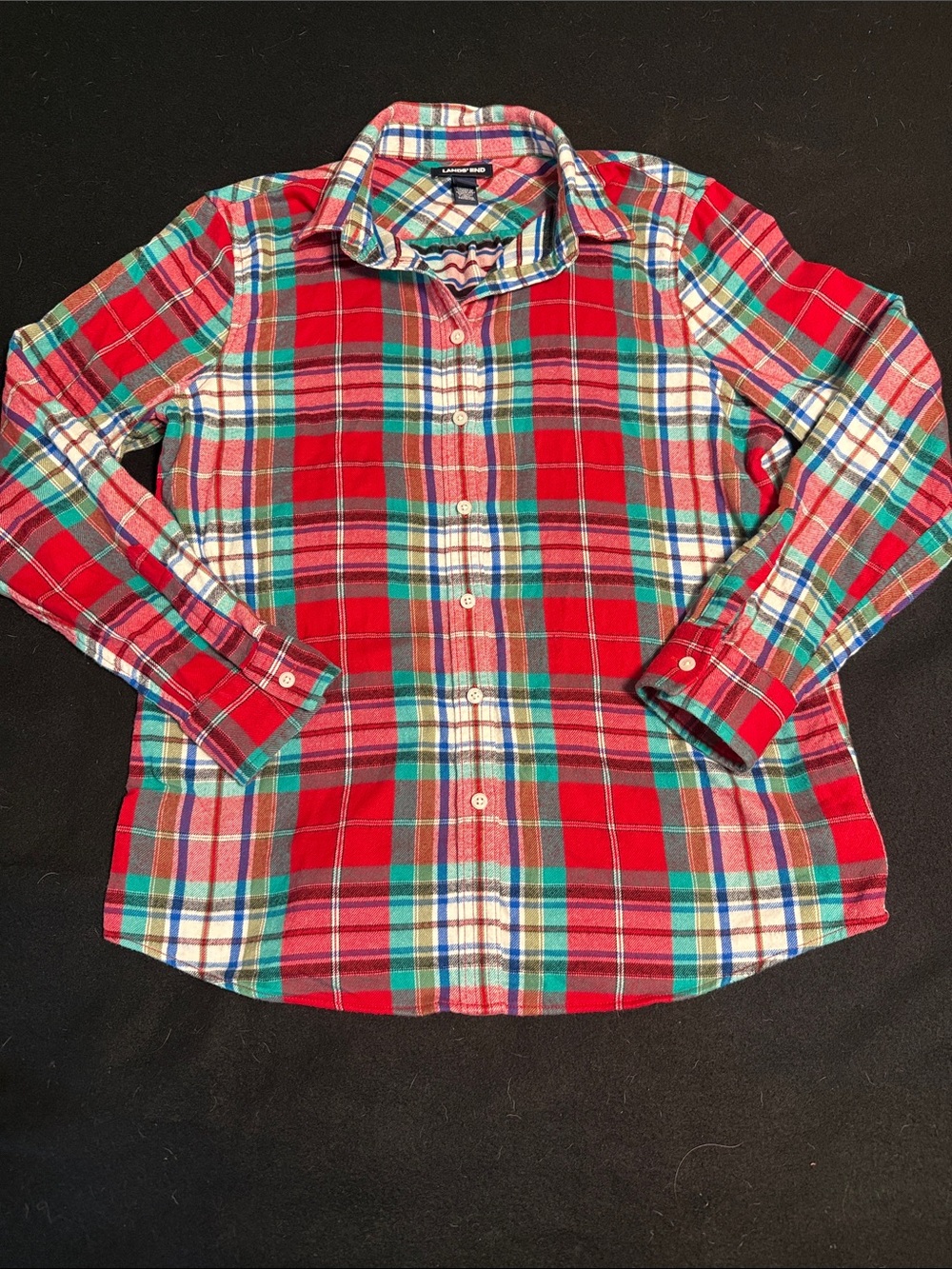 Lands' End Red Plaid Button-Down Flannel Shirt